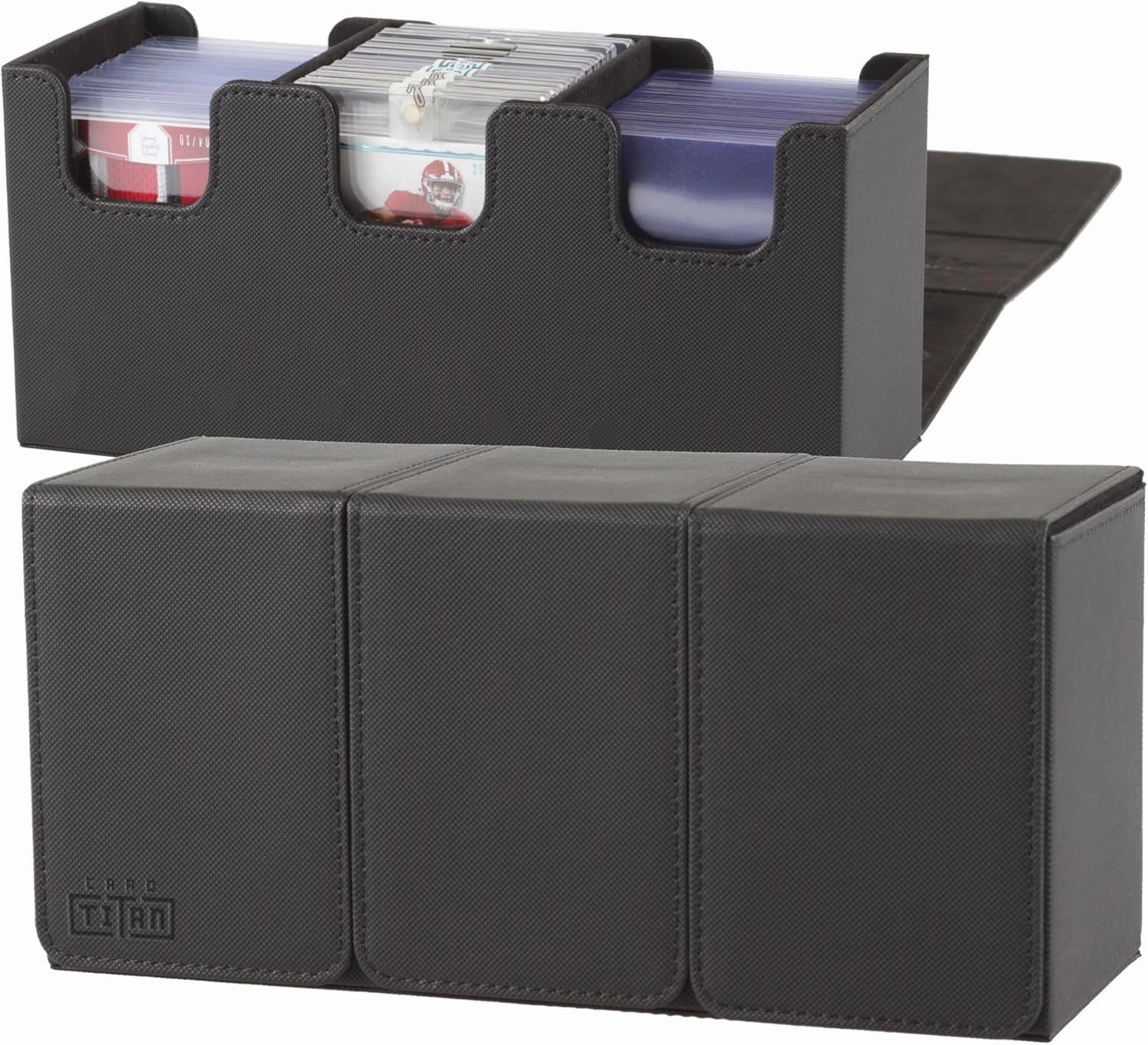 Toploader Storage Box Triple Row - Trading Card Storage Box for Sports Cards and TCG Cards in Top Loaders and One Touch Magnetic Card Holder - Card Case Fits Standard Size Trading Cards