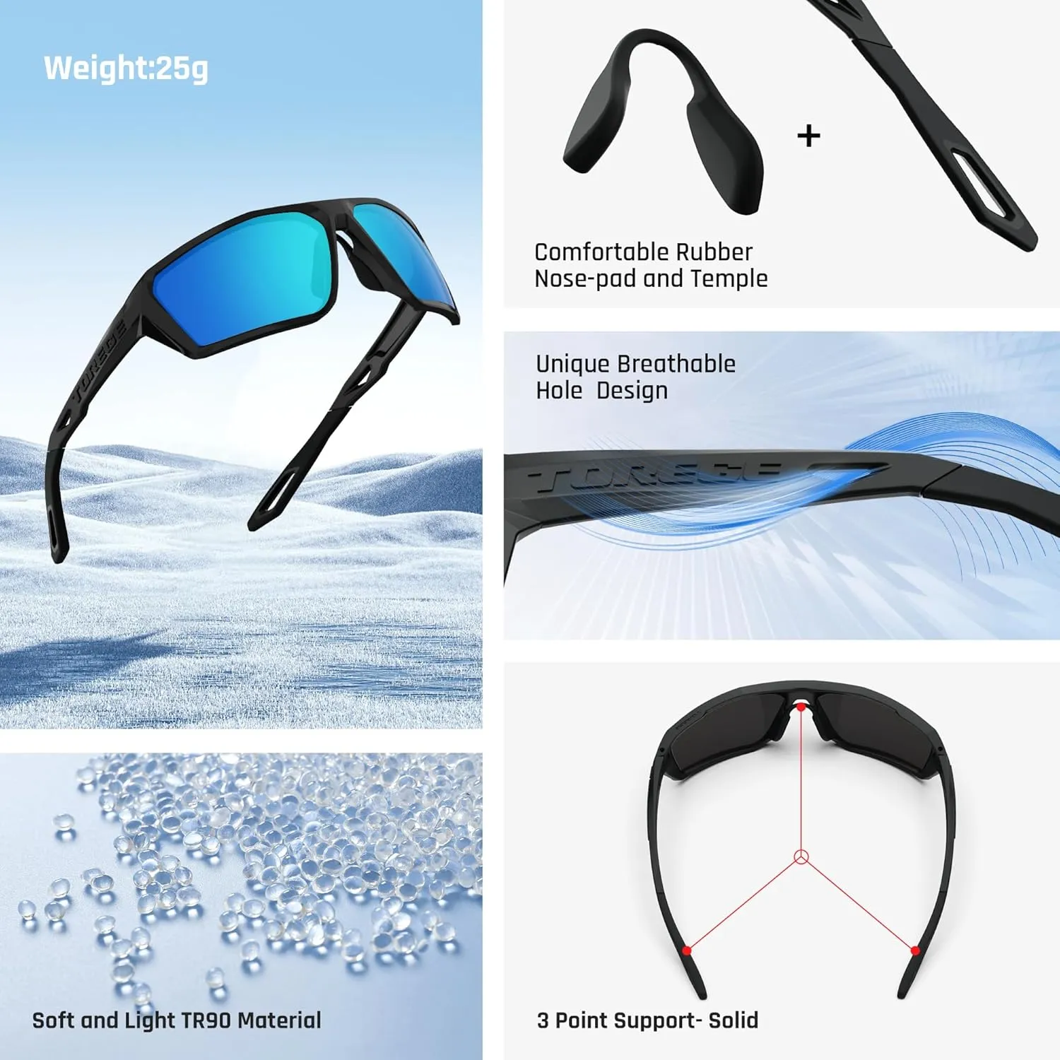 TOREGE Polarized Sports Sunglasses for Men Women Fishing Running Driving Cycling Sunglasses