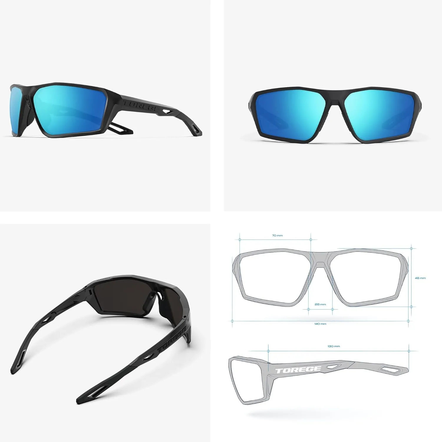 TOREGE Polarized Sports Sunglasses for Men Women Fishing Running Driving Cycling Sunglasses