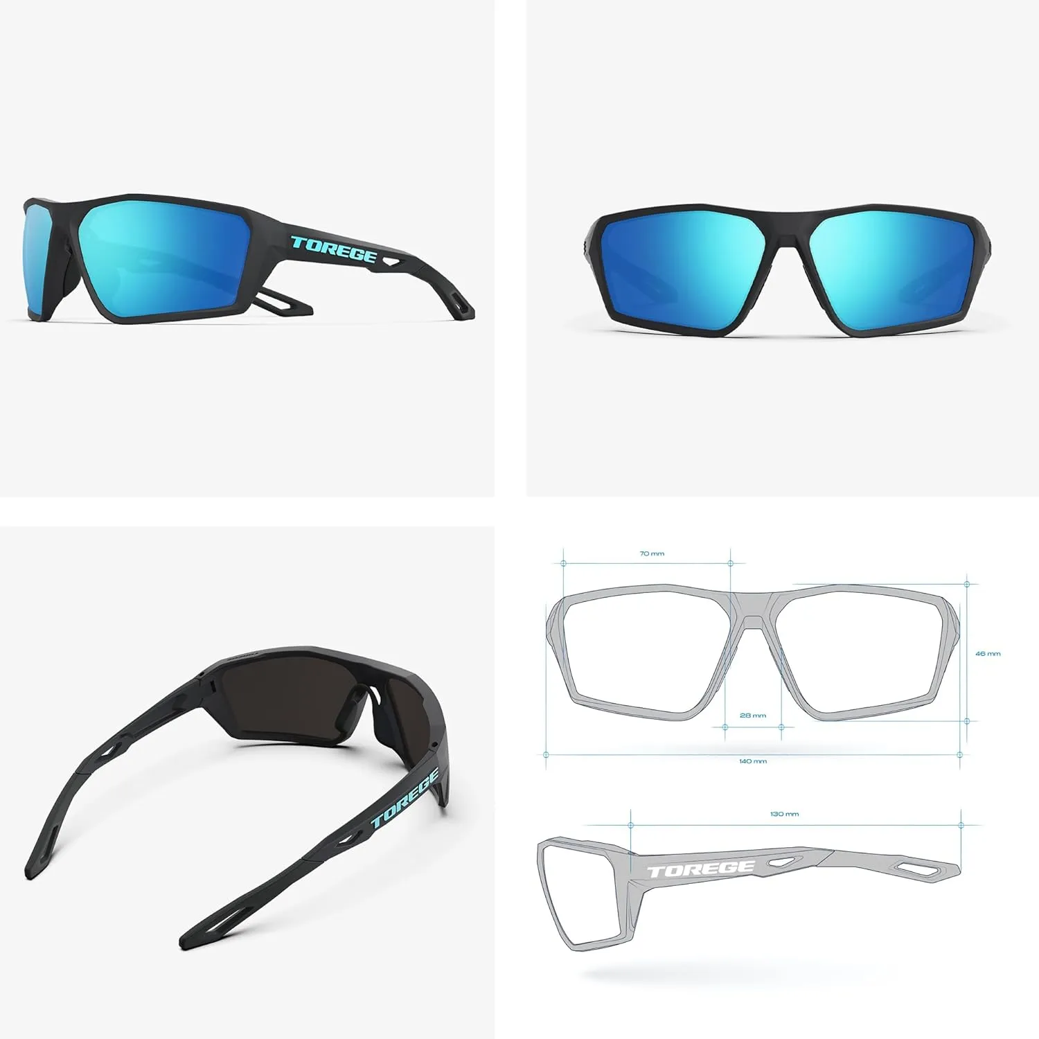 TOREGE Polarized Sports Sunglasses for Men Women Fishing Running Driving Cycling Sunglasses