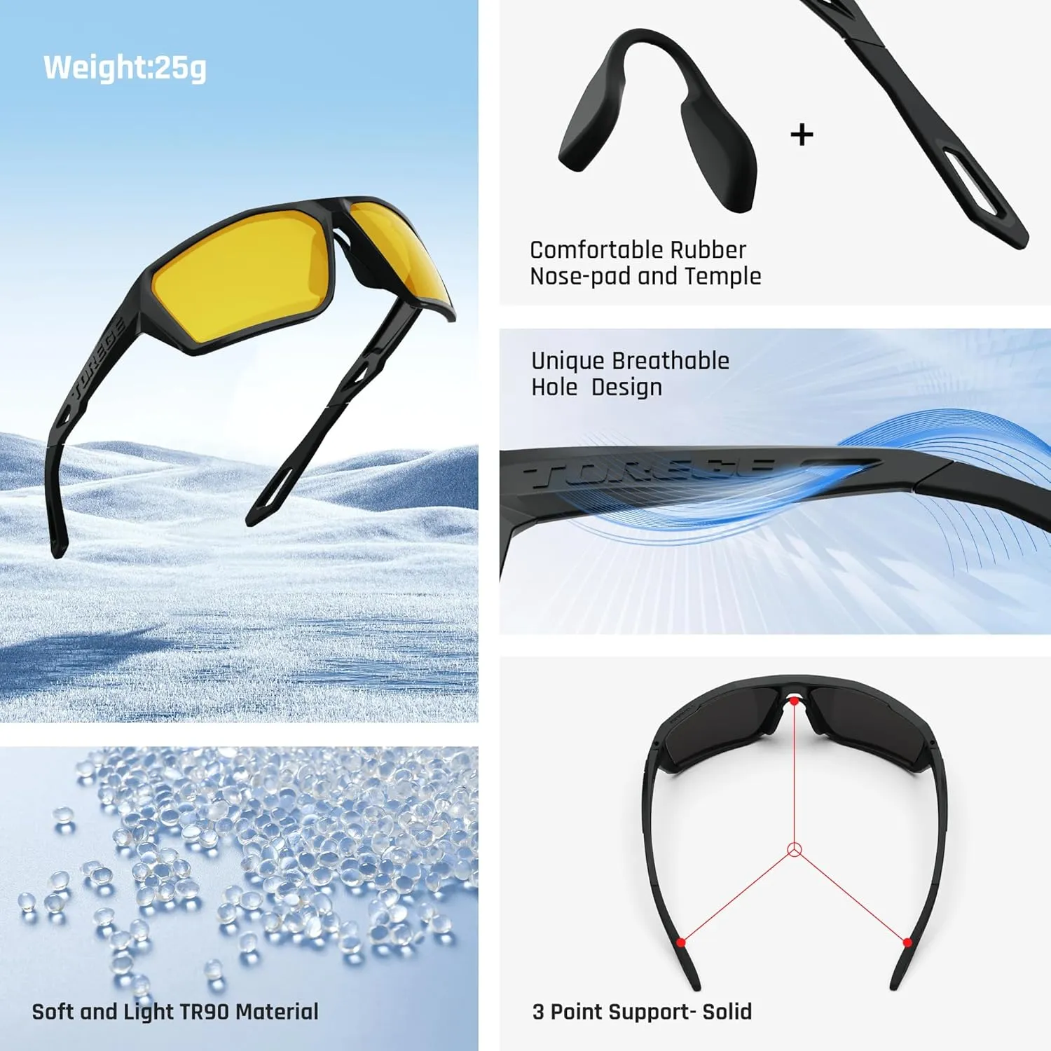 TOREGE Polarized Sports Sunglasses for Men Women Fishing Running Driving Cycling Sunglasses