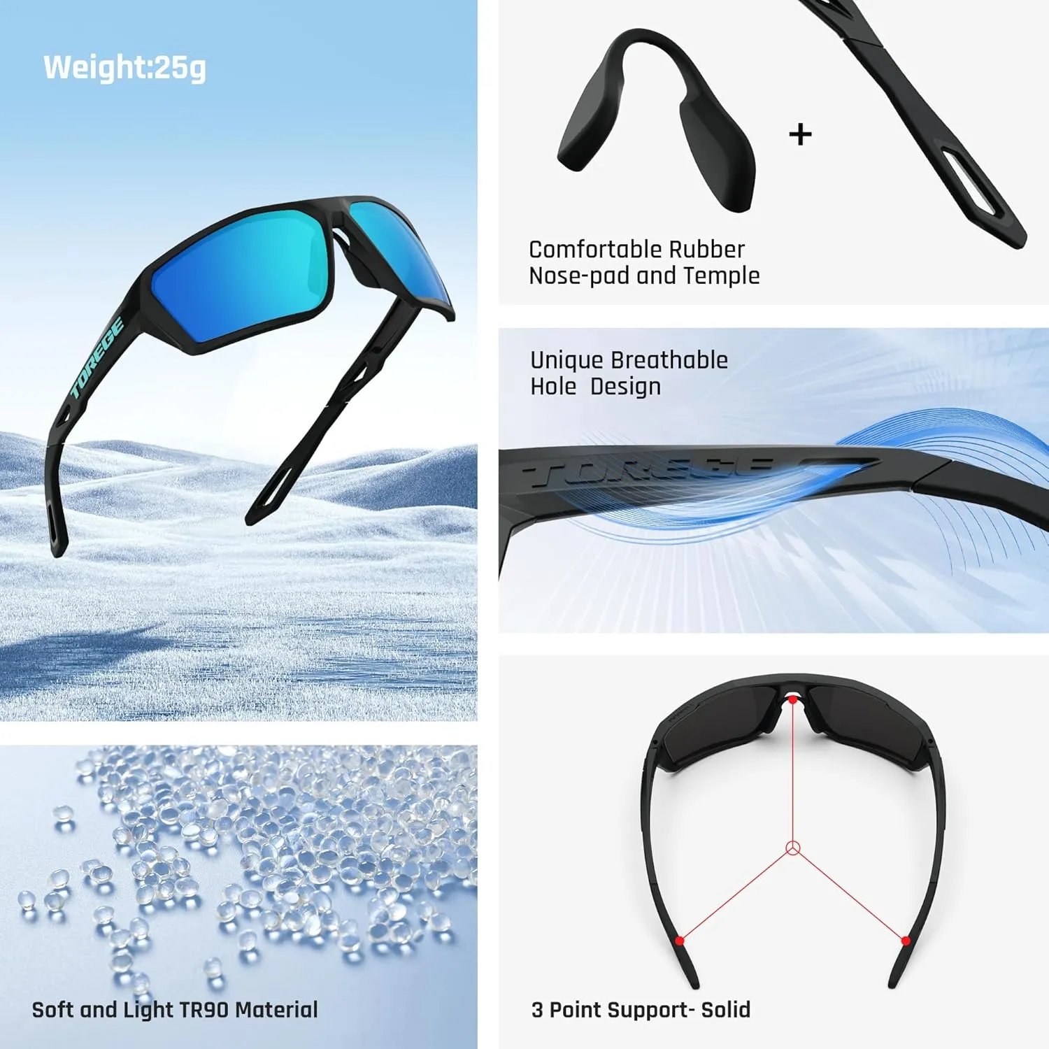 TOREGE Polarized Sports Sunglasses for Men Women Fishing Running Driving Cycling Sunglasses