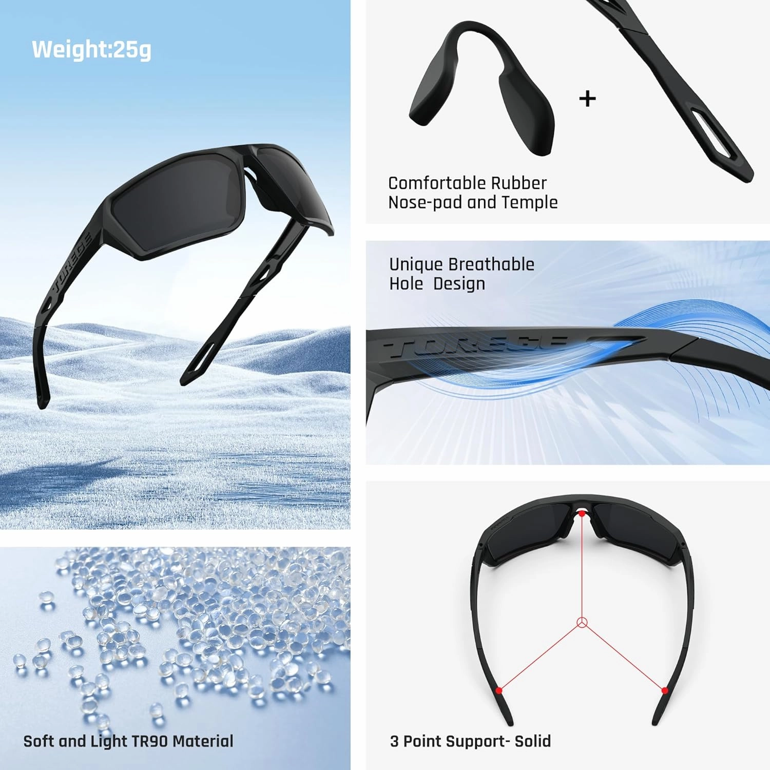 TOREGE Polarized Sports Sunglasses for Men Women Fishing Running Driving Cycling Sunglasses