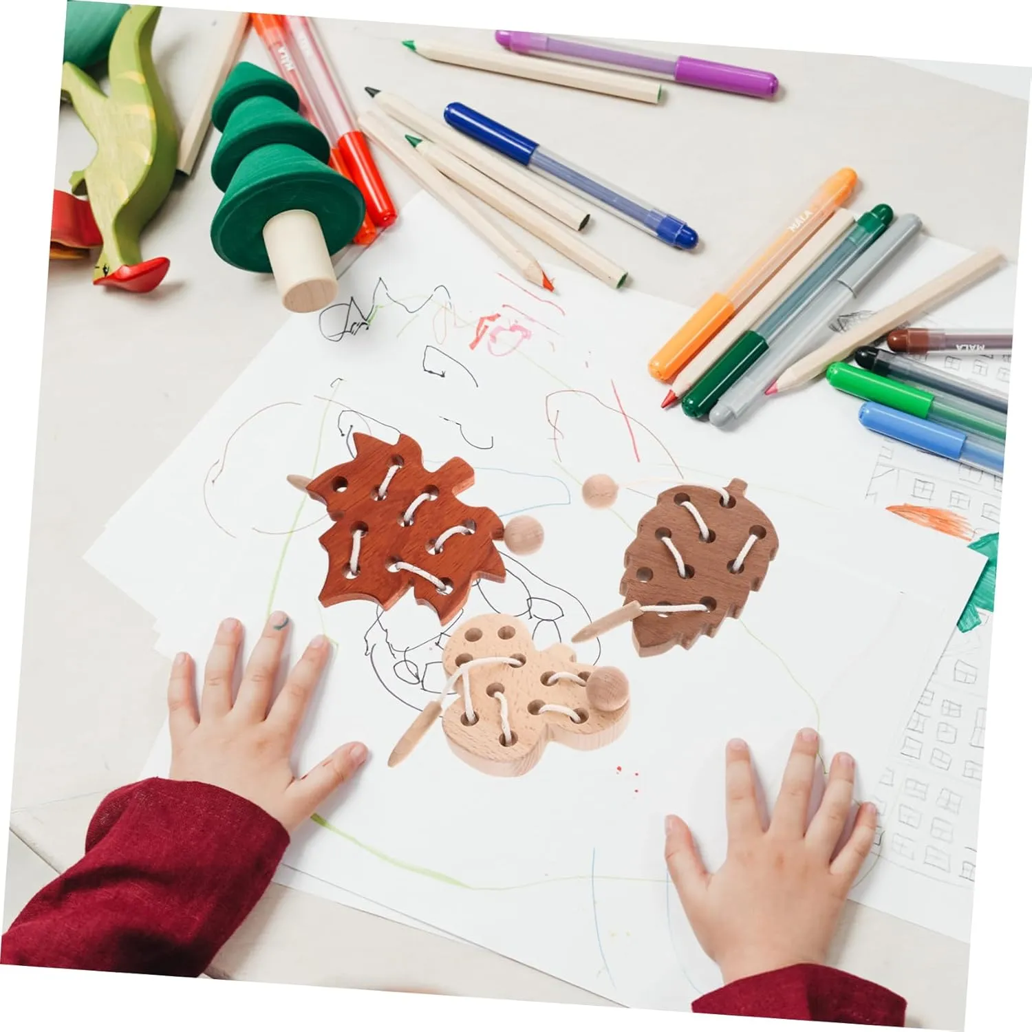 Totority 1 Set Toys Threading Board Toy Wood Threading Toy Children Toy Wooden Lacing Toy for Toddlers Wood Educational Plaything Leaves Wooden Thread Animal Puzzle Threaded Board