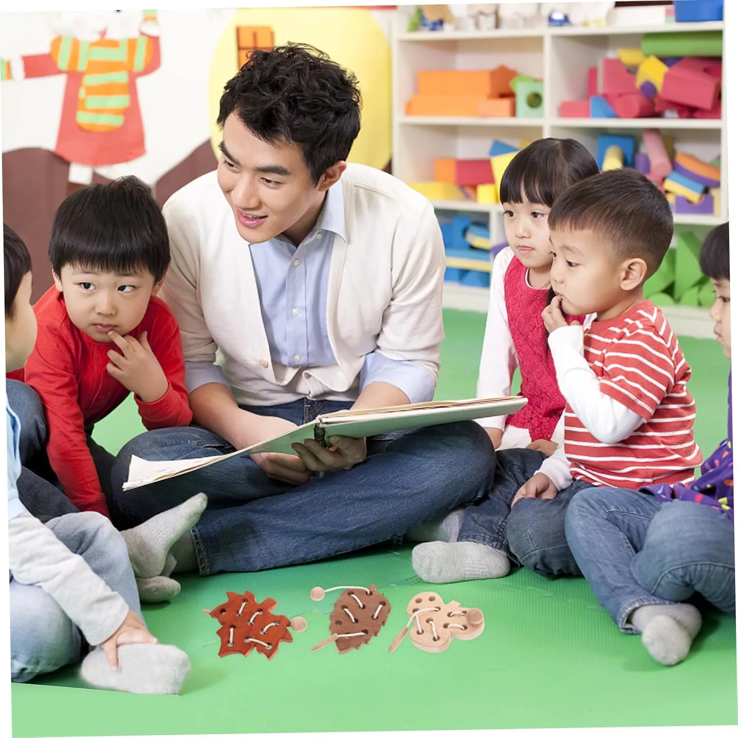 Totority 1 Set Toys Threading Board Toy Wood Threading Toy Children Toy Wooden Lacing Toy for Toddlers Wood Educational Plaything Leaves Wooden Thread Animal Puzzle Threaded Board