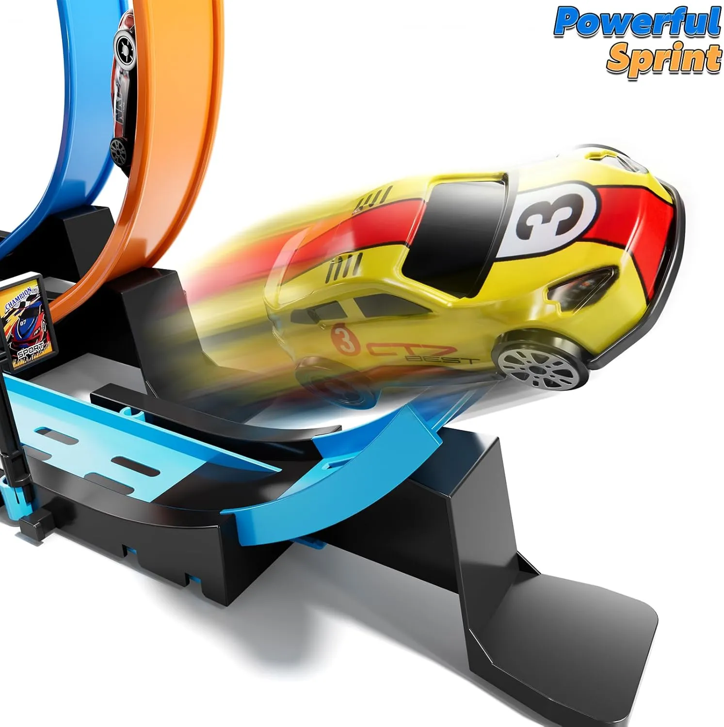 Toy Car Track Set for Boys Kids Age 3-5 4-7 8-12, Long Race Tracks with 4 Action Loops and 4 High-Speed Slot Cars, 35  Pieces of Race Track to Create Multiple Configurations