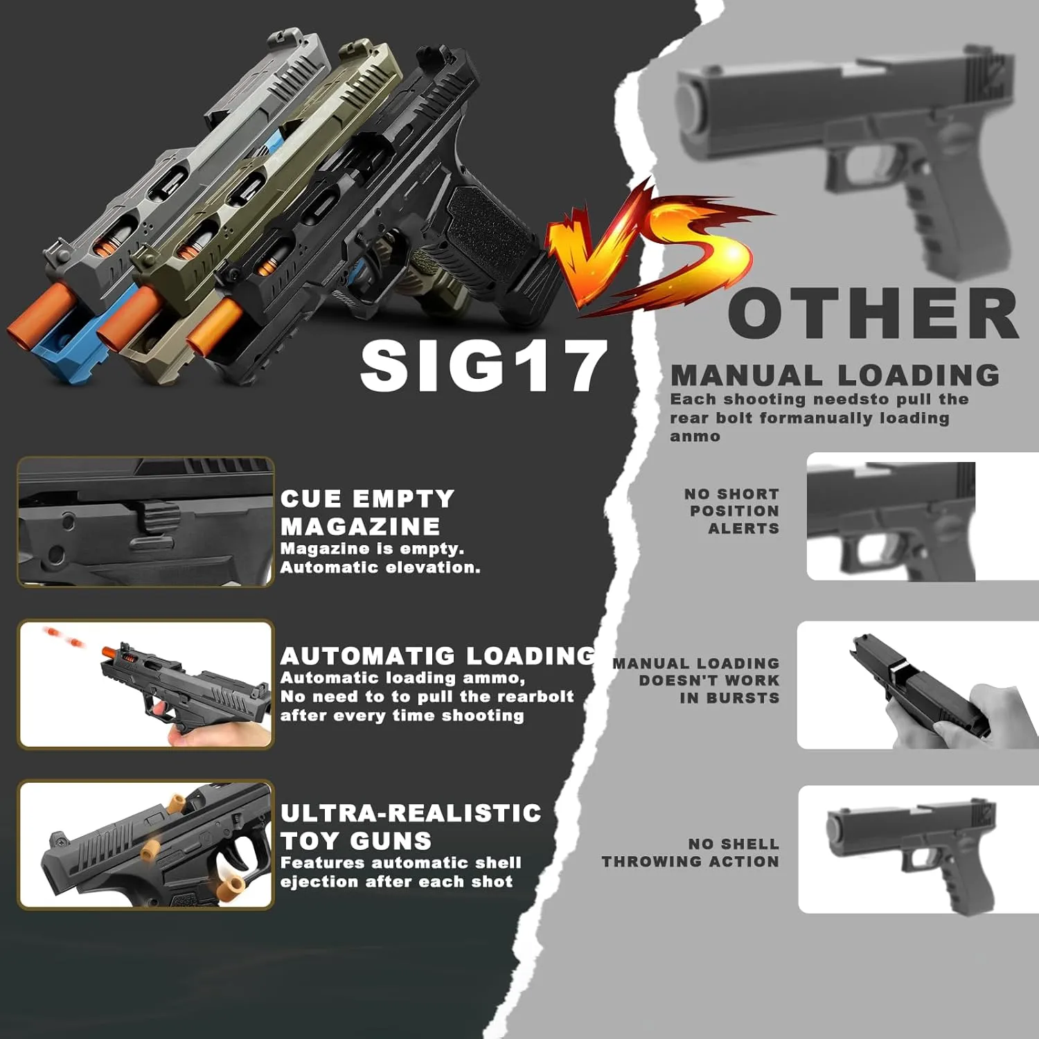 Toy Gun, Semi-Automatic Shell Ejecting Toy Gun Pistol Automatic Reloading for Kid, Shooting Games Educational Model Toy Pistol to Cool Toys Gifts for Boys & Girls Ages 6 