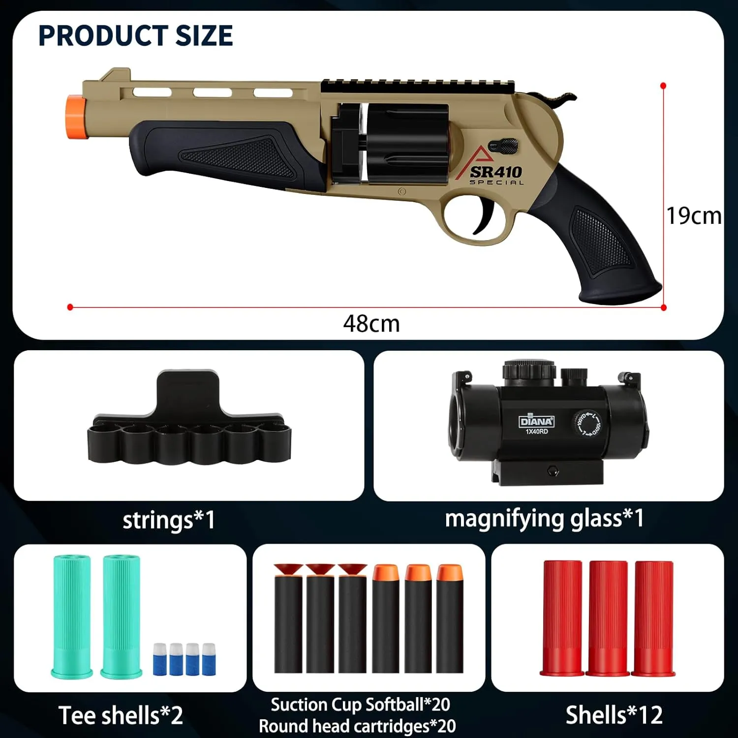 Toy Guns for Boys, Shotgun Foam Dart Blaster, Enhanced Revolver Children Outdoor CS Soft Bullet Toy Rifle, Birthday Xmas Gift Outdoor Games (Dark Sandy)