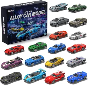 Toys Cars 18-Pack, 1:64 Scale Metal Vehicles Set, Includes Pickup, Racing Cars,Sports Cars for Display or Play, Great Gift for Kids Age 3 Years and Up (18 Pack)