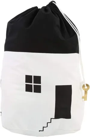Toys Storage Bag, Massive Capacity Children Toys Storage Drawstring Bag House Appearance Outdoor Toys Carrying Bag (White)