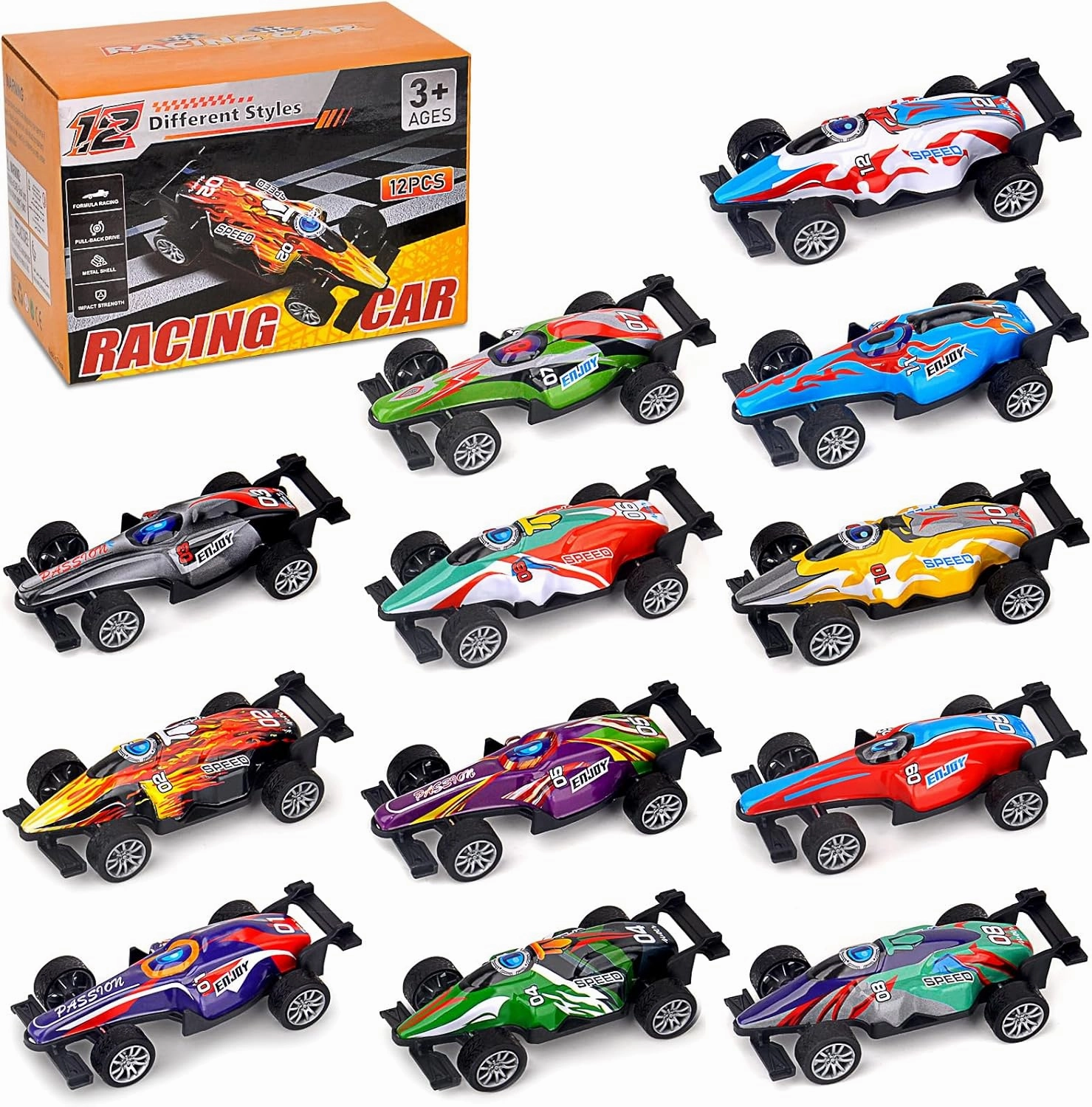 Toys for Ages 2-4, Baby Toys Cars, Die-Cast Racing Cars Party Favors, Pull-Back Car Educational Toys, Montessori Toys for 2  Year Old Kids Toddlers, Pack of 12