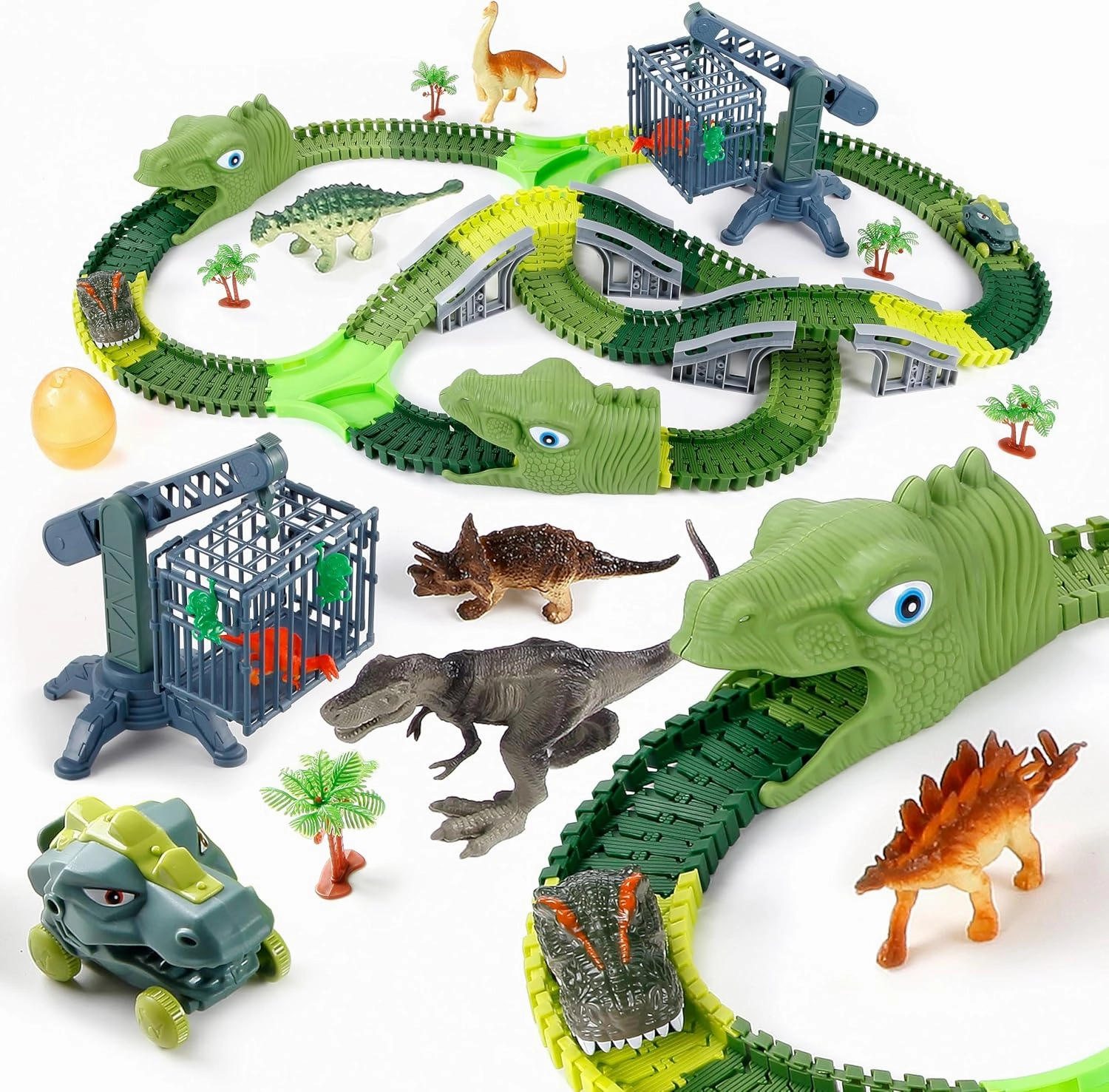 Toys Race Car Track -Racetrack with Light, Flex Set, Best Birthday Favor Gift for Boys & Girls 3 4 5 6 7 8 Year Old Kids, Dinosaur Road Track Toddler Toys 277 PCS