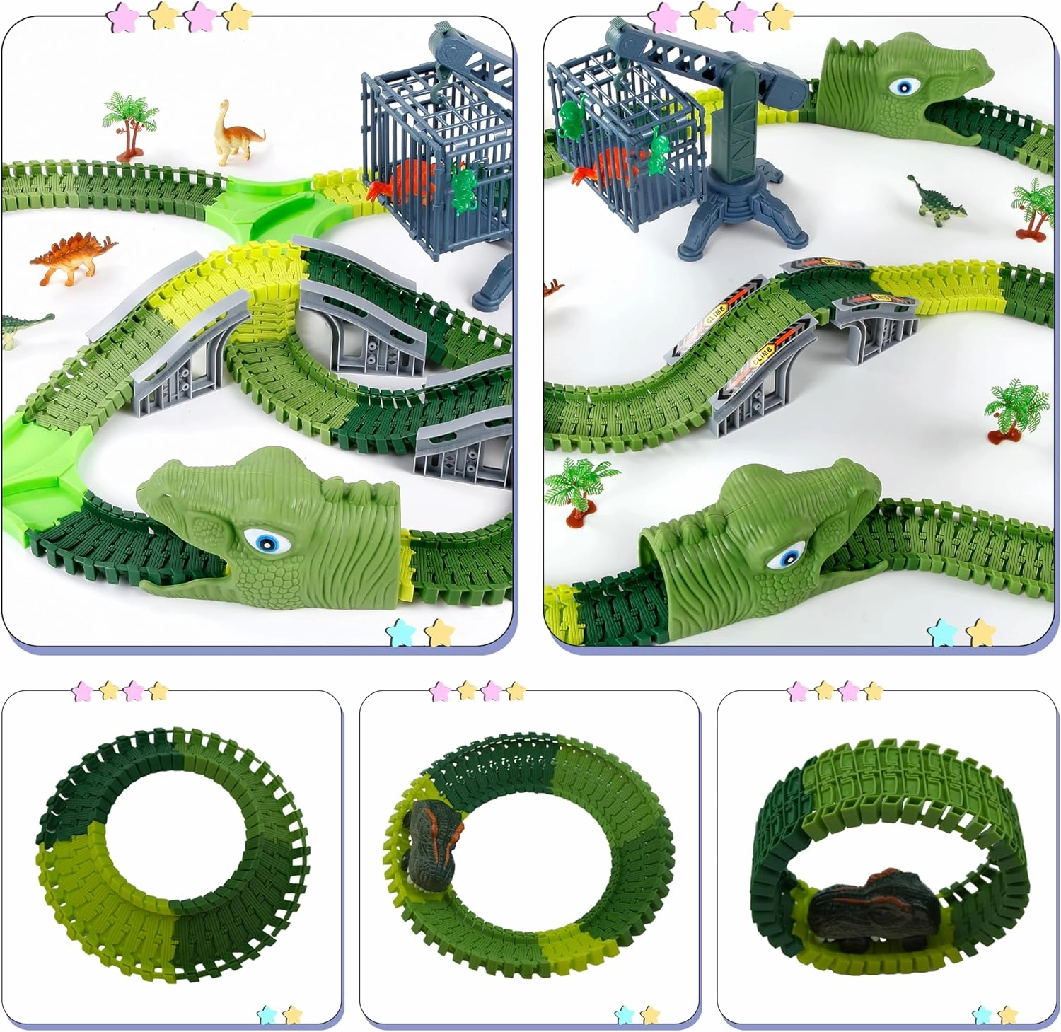 Toys Race Car Track -Racetrack with Light, Flex Set, Best Birthday Favor Gift for Boys & Girls 3 4 5 6 7 8 Year Old Kids, Dinosaur Road Track Toddler Toys 277 PCS