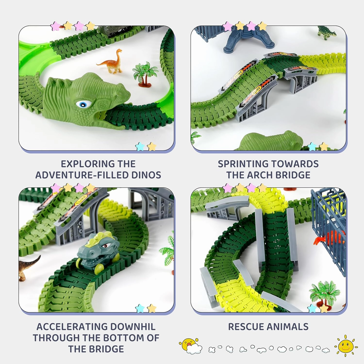 Toys Race Car Track -Racetrack with Light, Flex Set, Best Birthday Favor Gift for Boys & Girls 3 4 5 6 7 8 Year Old Kids, Dinosaur Road Track Toddler Toys 277 PCS
