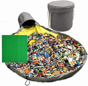 Toys Storage Bag and Play Mat with Bonus Green Blocks Baseplate- Toys Blocks organizer - Organize Build, and Play Green Baseplate - Toy Bag Bin/Box 12"x"12"- Draw String Play mat 57"