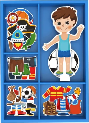Toysters Magnetic Wooden Dress-Up Boy Doll Toy | Pretend Play Set Includes: 1 Wood Doll with 30 Assorted Costume Dress Ideas | Not Your Average Paper Doll | Great Gift Idea for Little Boys 3  (PZ650)