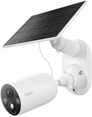 TP-Link 𝗧𝗮𝗽𝗼 SolarCam 2K, Outdoor Battery Camera w/Solar Panel Base, Wireless Camera, 2K QHD, 150° Super-Wide FOV, Free Person/Vehicle/Pet Detection, SD/Cloud Storage, Starlight Color Night Vision