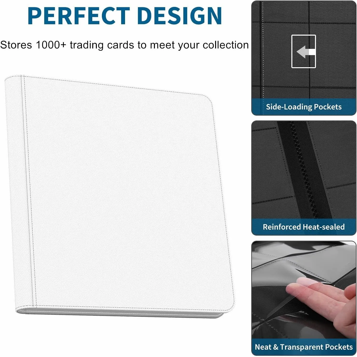 Trading Card Binder 16 Pocket, 1000  Pockets Ringless PU Cover Card Collection Binder, Double Sided Card Binder Collector Album, Card Folder for MTG, TCG, Sports Cards, Game Cards