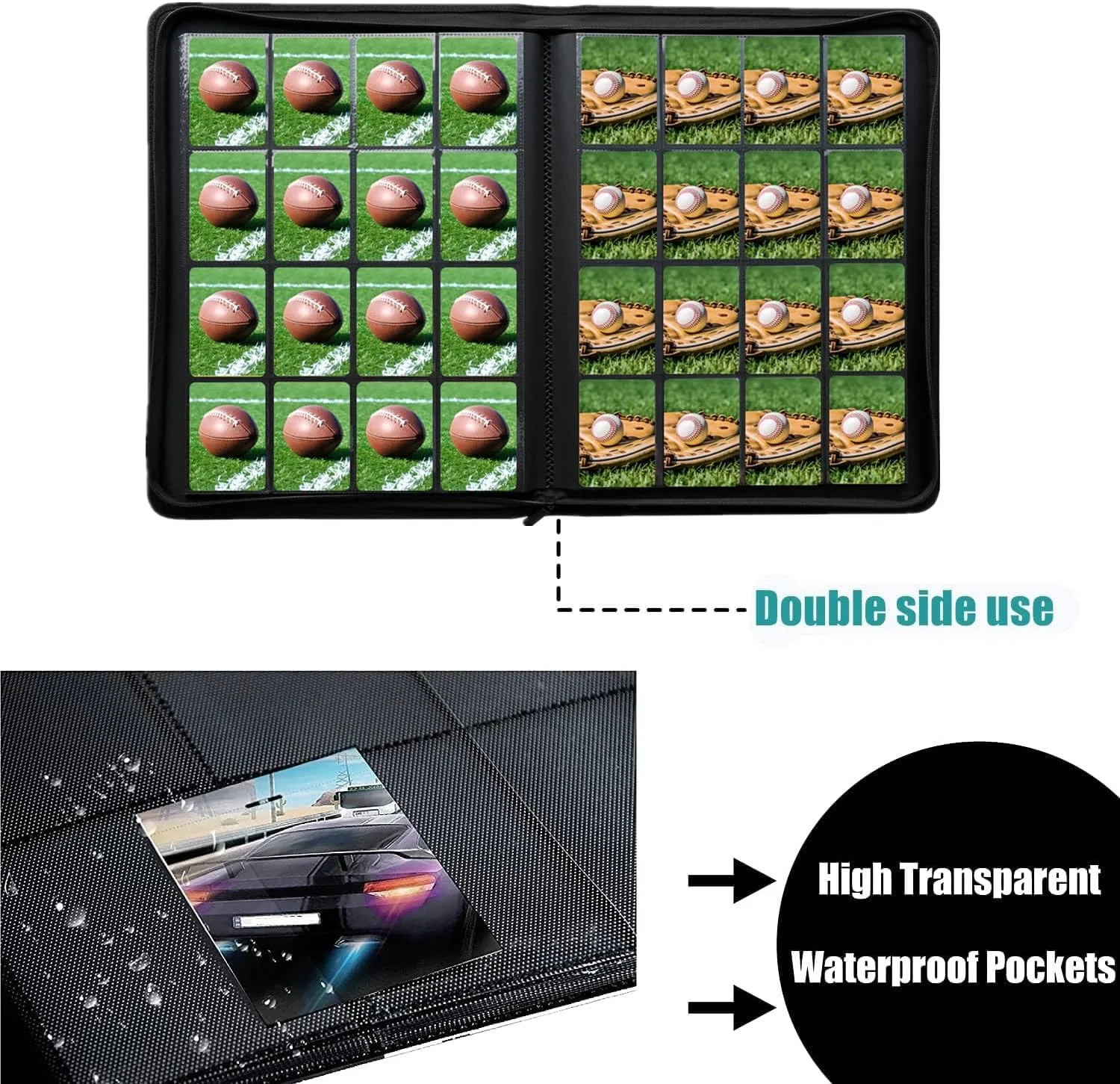Trading Card Binder 16 Pocket, 1000  Pockets Ringless PU Cover Card Collection Binder, Double Sided Card Binder Collector Album, Card Folder for MTG, TCG, Sports Cards, Game Cards