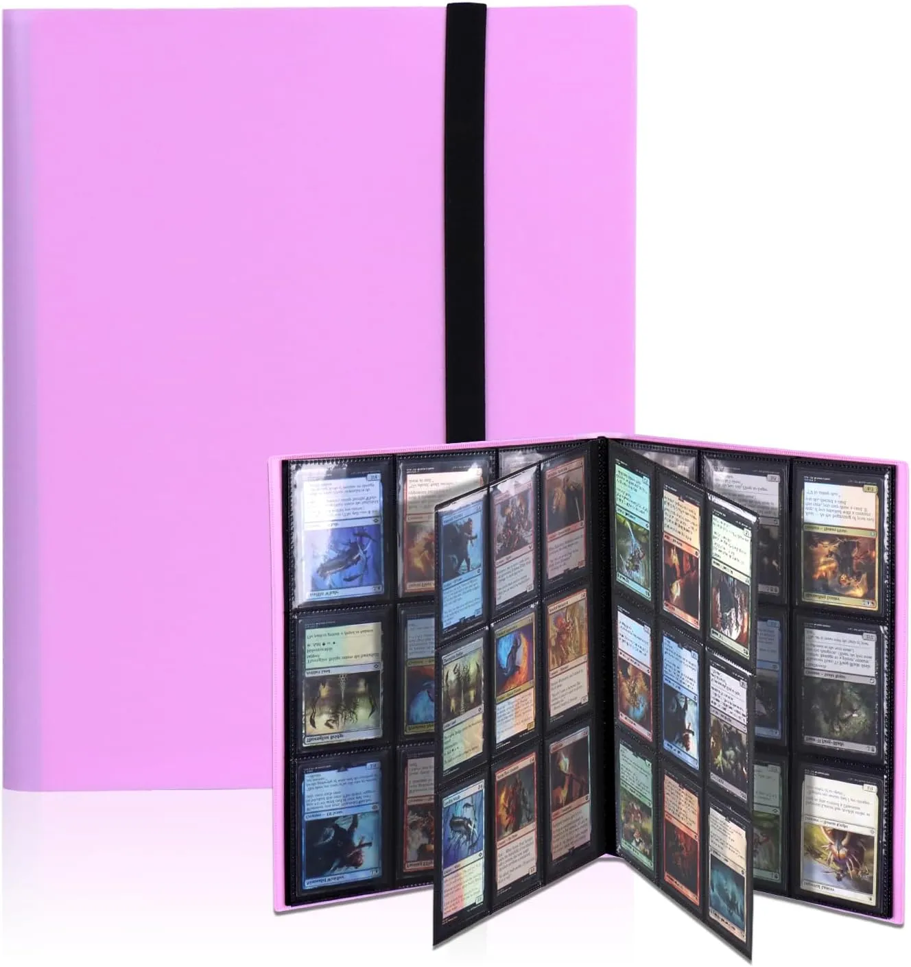 Trading Card Binder 360 Pockets - 9-Pocket Collector Album for MTG, Tcg, Sports Cards - Includes Elastic Band -Great Gift-Ready (Pink Purple)