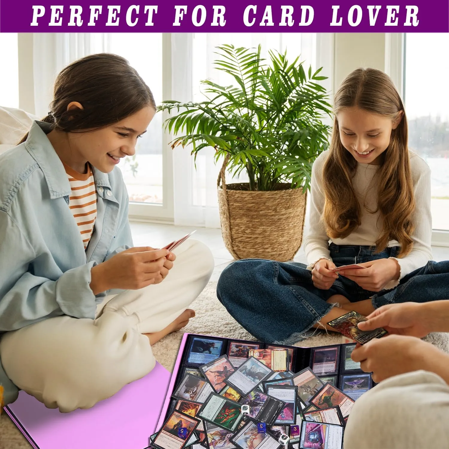 Trading Card Binder 360 Pockets - 9-Pocket Collector Album for MTG, Tcg, Sports Cards - Includes Elastic Band -Great Gift-Ready (Pink Purple)