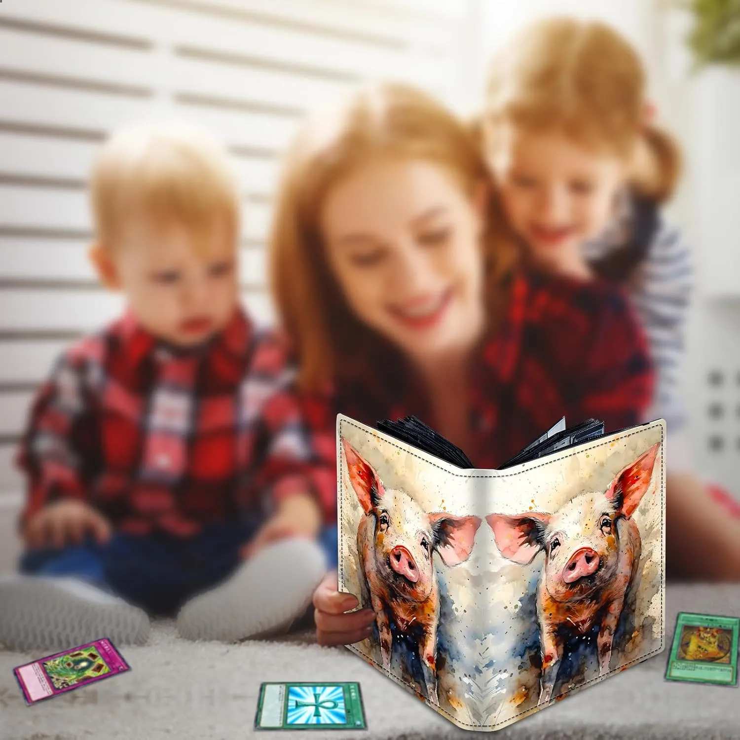 Trading Card Binder 9 Pocket Trading Cards Album Display Holder, 900 Cards Double Sided Pockets Card Holder Binder Sleeves Card Case for Standard Size Cards,Colorful Pig