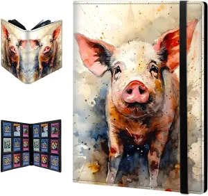 Trading Card Binder 9 Pocket Trading Cards Album Display Holder, 900 Cards Double Sided Pockets Card Holder Binder Sleeves Card Case for Standard Size Cards,Colorful Pig