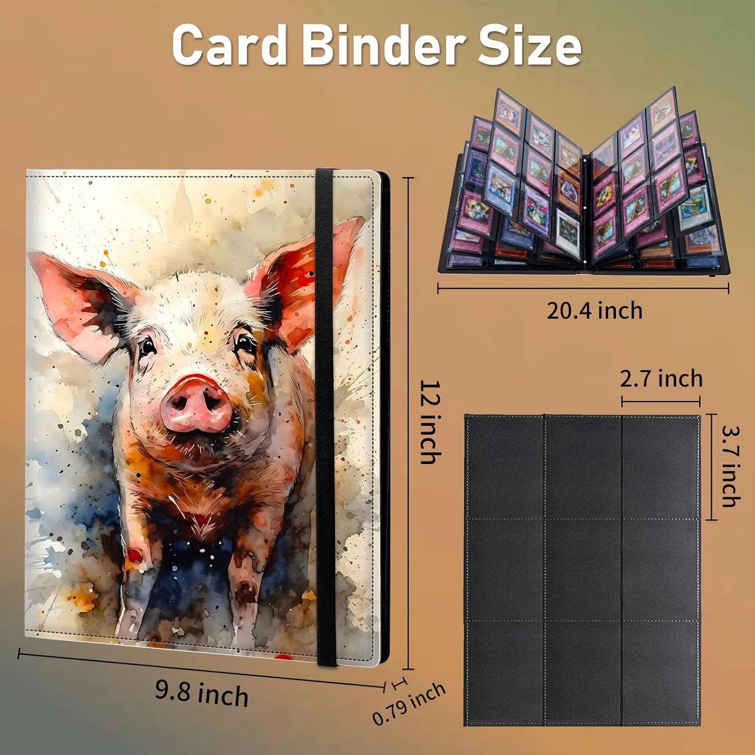 Trading Card Binder 9 Pocket Trading Cards Album Display Holder, 900 Cards Double Sided Pockets Card Holder Binder Sleeves Card Case for Standard Size Cards,Colorful Pig