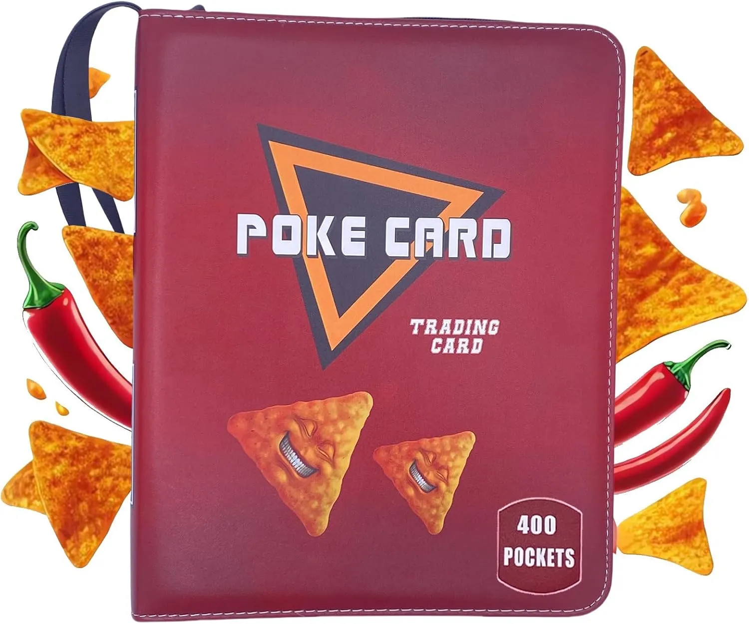 Trading Card Binder Album, 400 Pockets, 50 Removable Sleeves, 3-Ring Zipper, 4-Pocket Pages (Red 400)