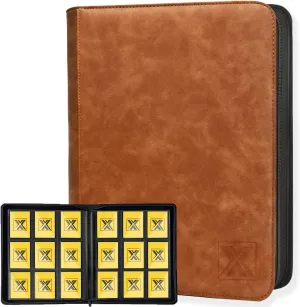 Trading Card Binder, Side Loading 9 Pocket Cards Holder Album up to 540 Cards, Ringless Card Protective Organize Folder for Sport Game Cards(Brown)
