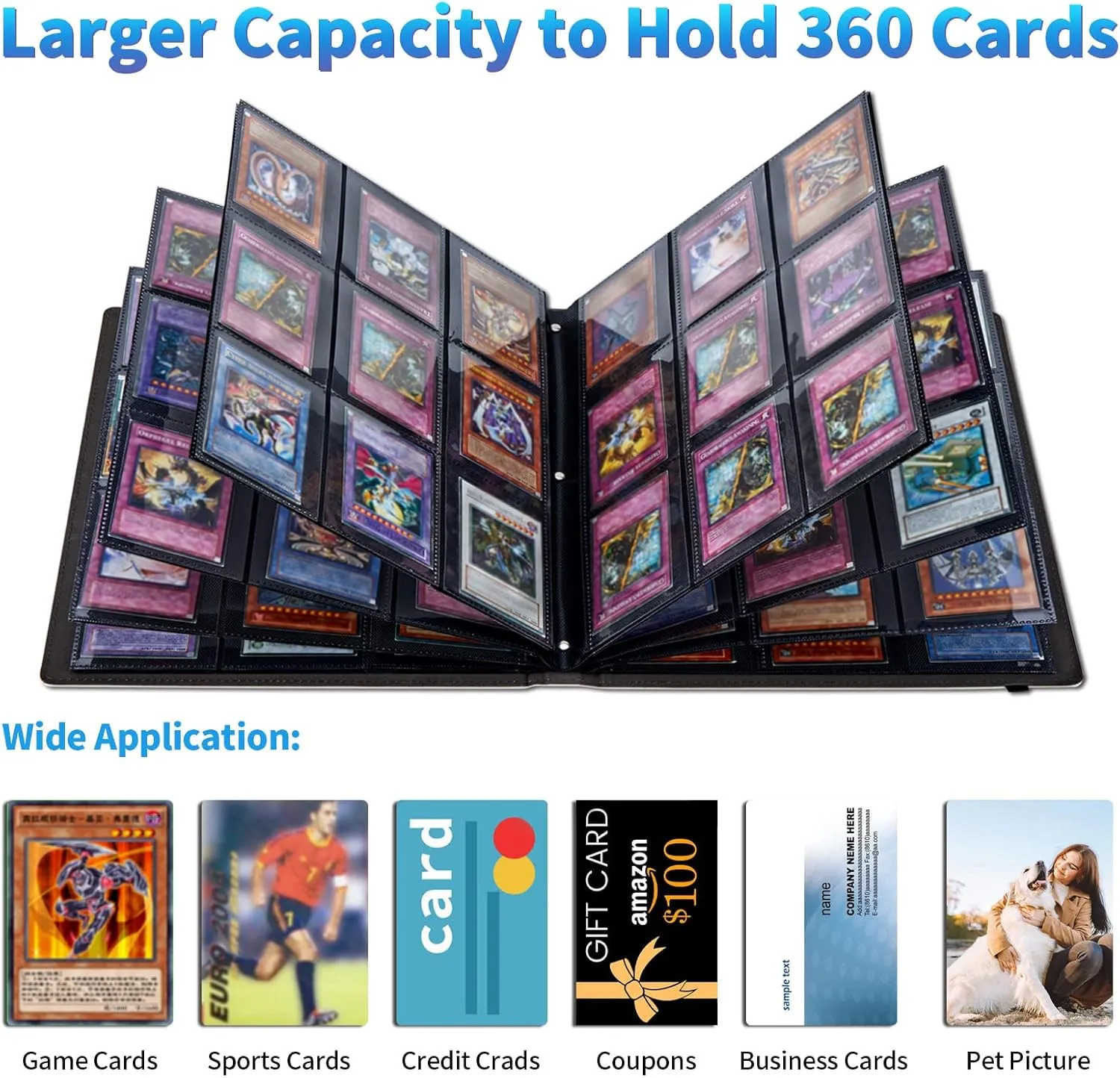 Trading Card Binder with 20 Sleeves, 9 Pocket Waterproof Card Book Holder Fits 360 Cards for Trading Cards, Football Cards, Pet Picture, Side Loading, Purple Roses and Butterflies
