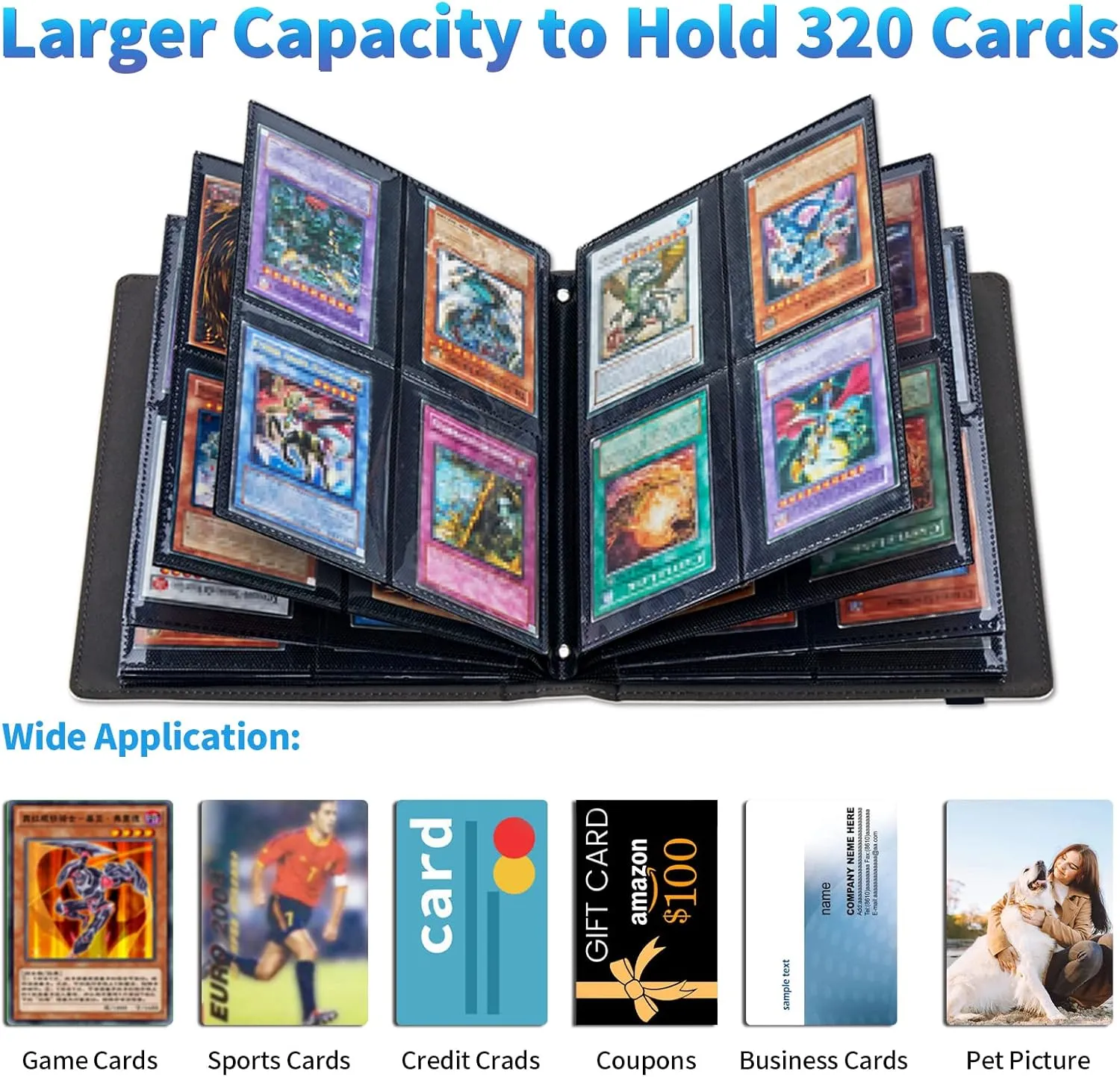 Trading Card Binder with 40 Sleeves, 4 Pocket Waterproof Card Book Holder Fits 320 Cards for Trading Cards, Football Cards, Pet Picture, Side Loading, Colorful Hexagons