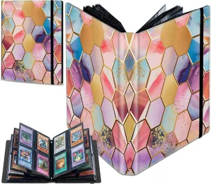 Trading Card Binder with 40 Sleeves, 4 Pocket Waterproof Card Book Holder Fits 320 Cards for Trading Cards, Football Cards, Pet Picture, Side Loading, Colorful Hexagons