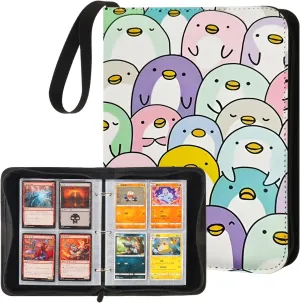 Trading Card Binder with 50 Removable Sleeves, 4-Pocket Organizer for 400 Cards - Album for Sports, Game, and Collectible Cards - Durable Storage Case for Girls, and Boys (Penguin)