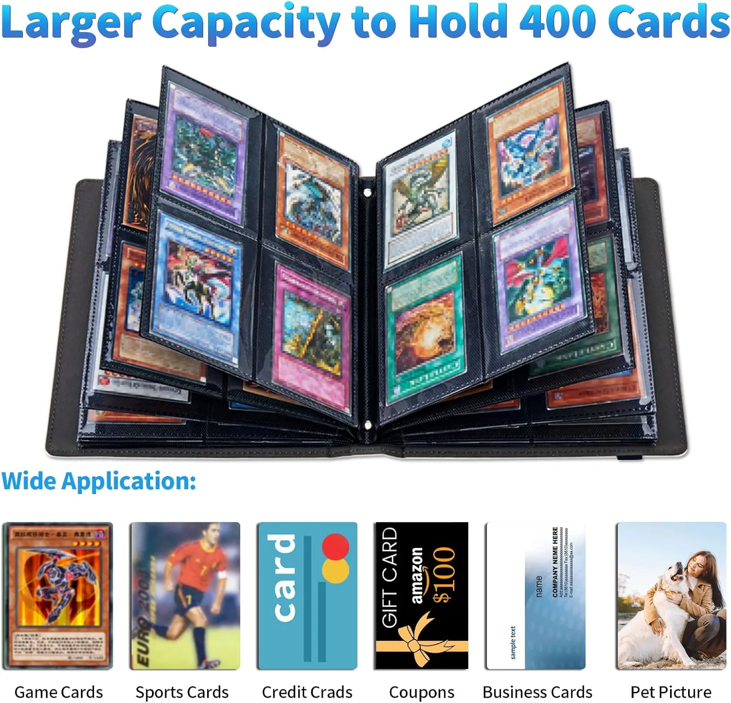 Trading Card Binder With 50 Sleeves, 4 Pocket Waterproof Book Holder Fits 400 Cards, for Football, Pet Pictures, Side Loading, Painting of Mountains Trees