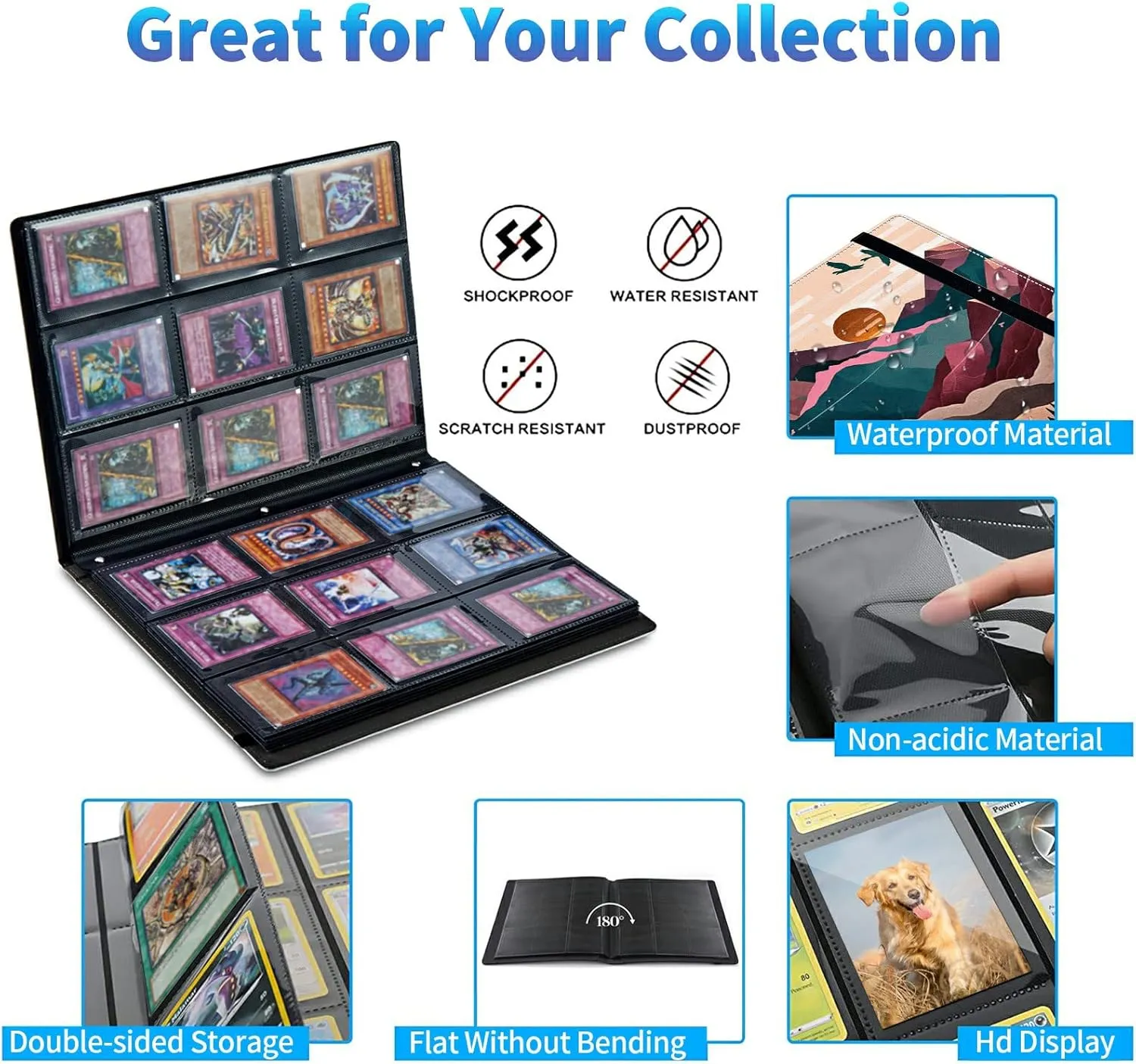 Trading Card Binder with 50 Sleeves, 9 Pocket Waterproof Card Book Holder Fits 900 Cards for Trading Cards, Football Cards, Pet Picture, Side Loading, Painting of Mountains Trees