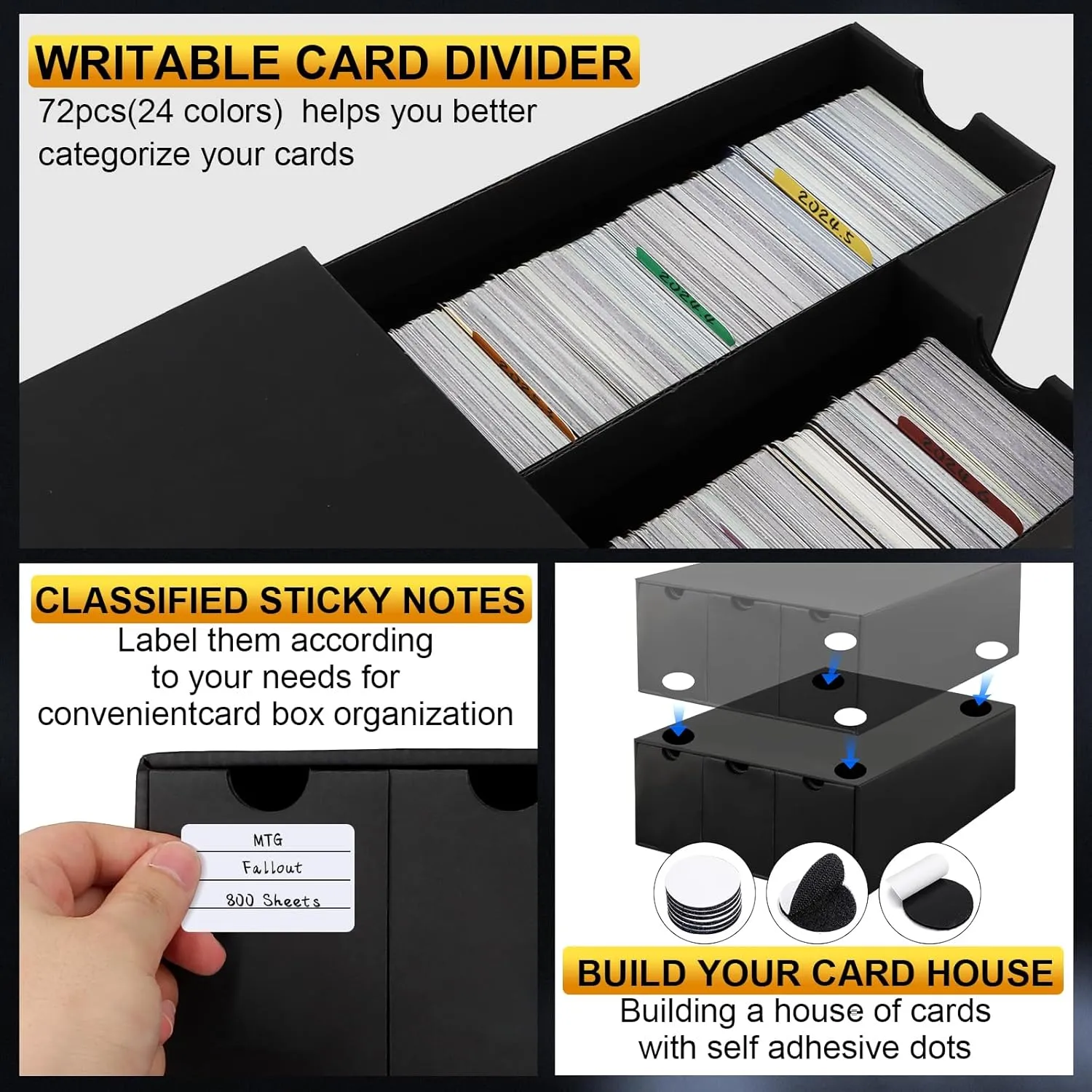 Trading Card Organizer - Card Storage Box with 24-600 CT Boxes - 72 Dividers, Labels and Tapes - 24000  Cards Capacity - Perfect for TCG, MTG, Sports Cards,Collectible Card Games