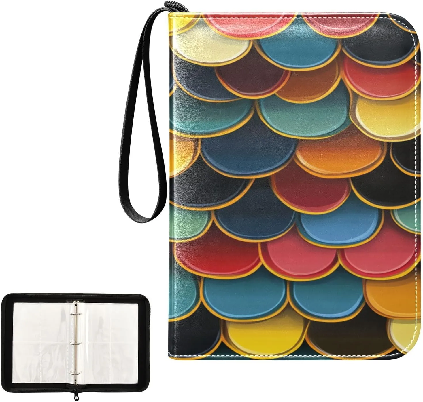 Trading Card Storage Binder PU Leather Card Holder with Zipper 400 Slots Collector Album Waterproof Card Organizer Colorful Fish Scales