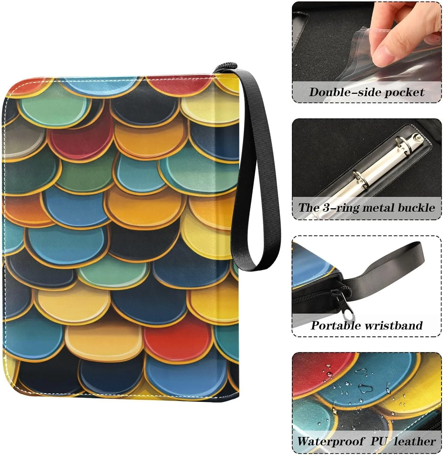 Trading Card Storage Binder PU Leather Card Holder with Zipper 400 Slots Collector Album Waterproof Card Organizer Colorful Fish Scales