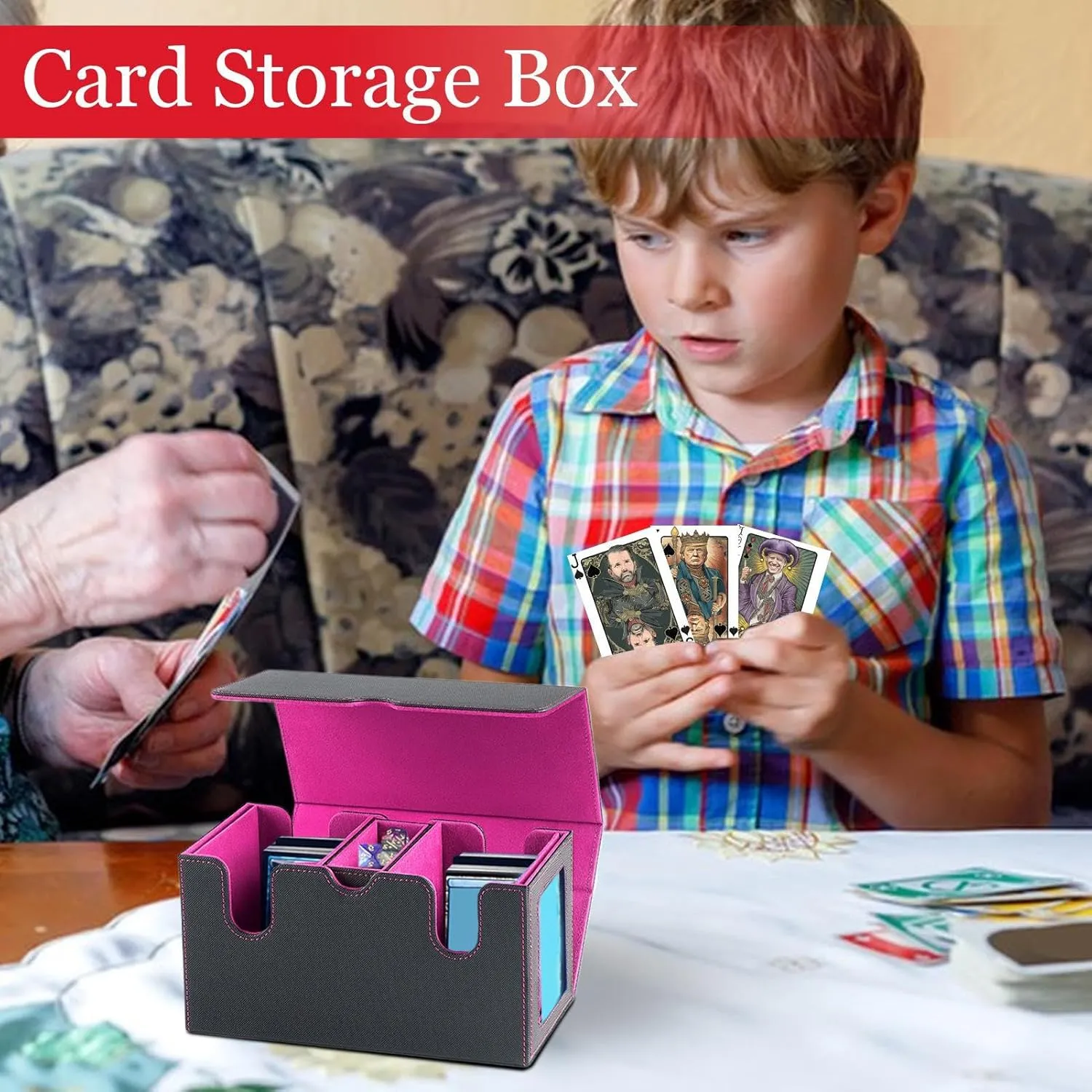 Trading Card Storage Case | Two Compartments Magnetic Trading Card Case with Dice Tray - Detachable Protector for Game Playing Collection Display