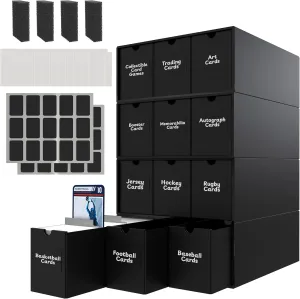 Trading Cardboard Card Storage Box with Label - 7200  Count & 36 Card Dividers & Card Stoppers, Collectors, sport card storage boxes Organizer Box for MTG Baseball Card Collection - For Regular Cards