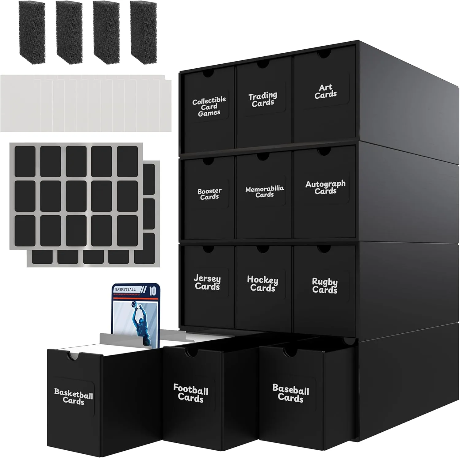 Trading Cardboard Card Storage Box with Label - 7200  Count & 36 Card Dividers & Card Stoppers, Collectors, sport card storage boxes Organizer Box for MTG Baseball Card Collection - For Regular Cards