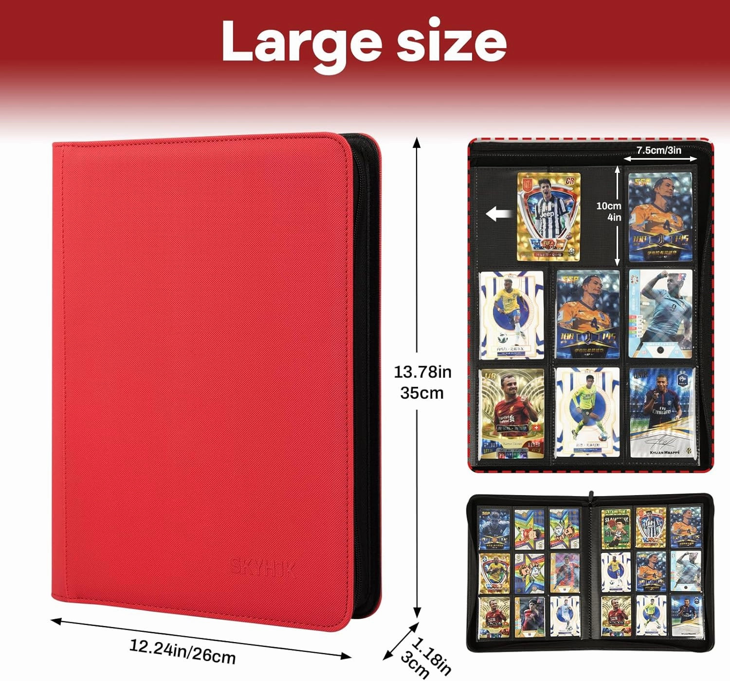 Trading Card Binder 360 Pockets, 9 Pockets Card Binder, Side Loading Card Collection Binder, Collectible Card Albums Card Folder for MTG, TCG, Football, NFL, Sports Cards, Game Cards-Red