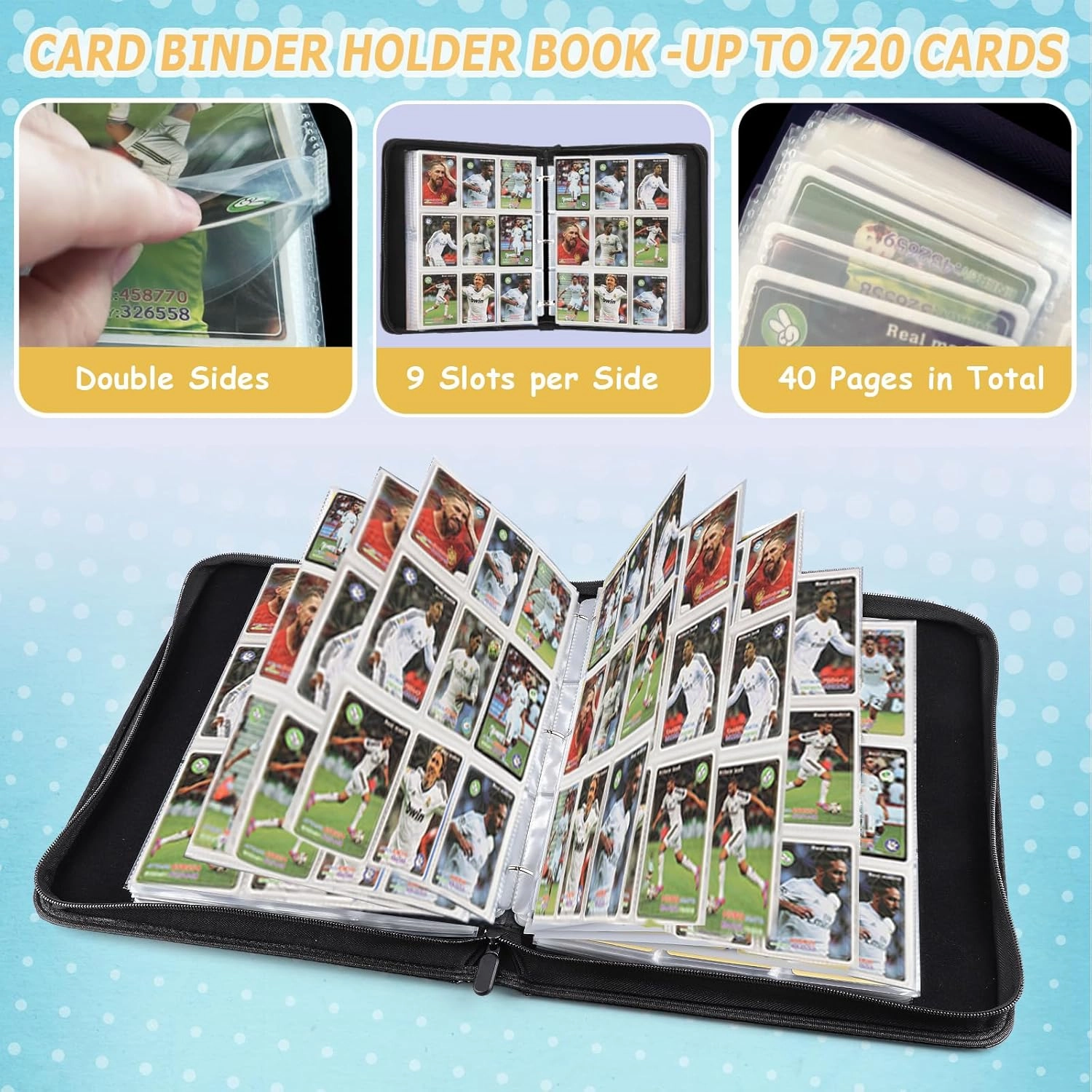 Trading Card Binder,9 Pocket Card Binder with Sleeves 720 Double Sided Pocket Premium Collector Card Album,Card Collection Folder for MTG,TCG,Yugioh,Game Cards (Purple)