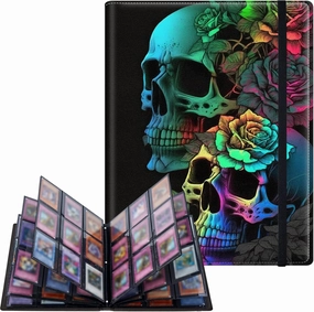 Trading Card Binder,9 Pockets Trading Card Album Folder,360 Side Loading Pocket Card Collection Binder,for Sports Cards,MTC,TCG,Game Cards,Collectible Trading Card Albums,Colorful Rose Flower Skull