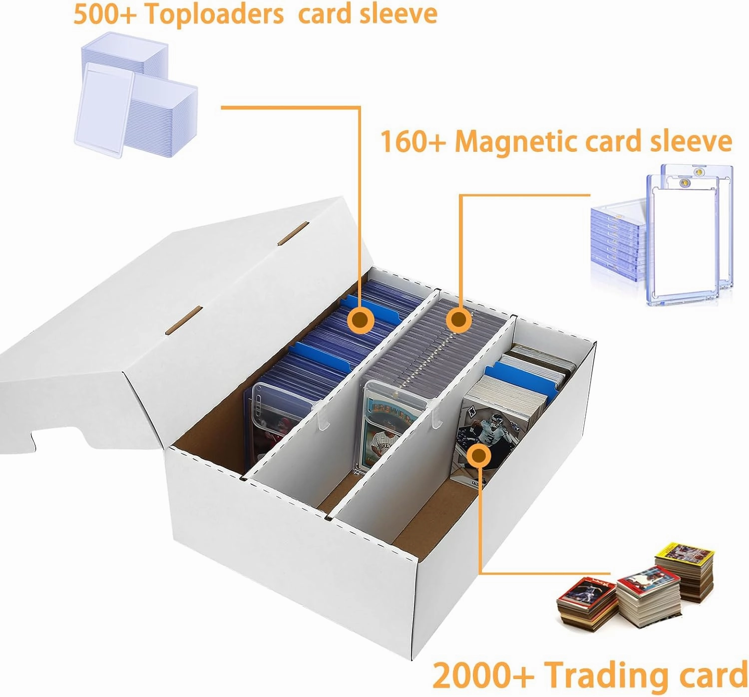 Trading Card Storage Box with Dividers, Mtg Card Storage, Cardboard Trading Card Box for Baseball Sports Cards