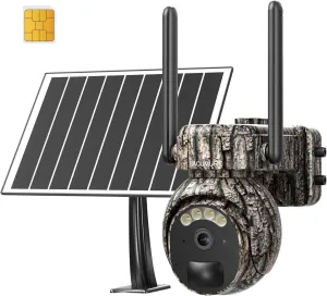 Trail Cameras Cellular, Game Camera with Night Vision Motion Activated Waterproof, 4G LTE Solar Hunting Cameras for Wildlife, 360 PTZ, 2K HD Live Video, 360°View, No Wi-Fi Needed
