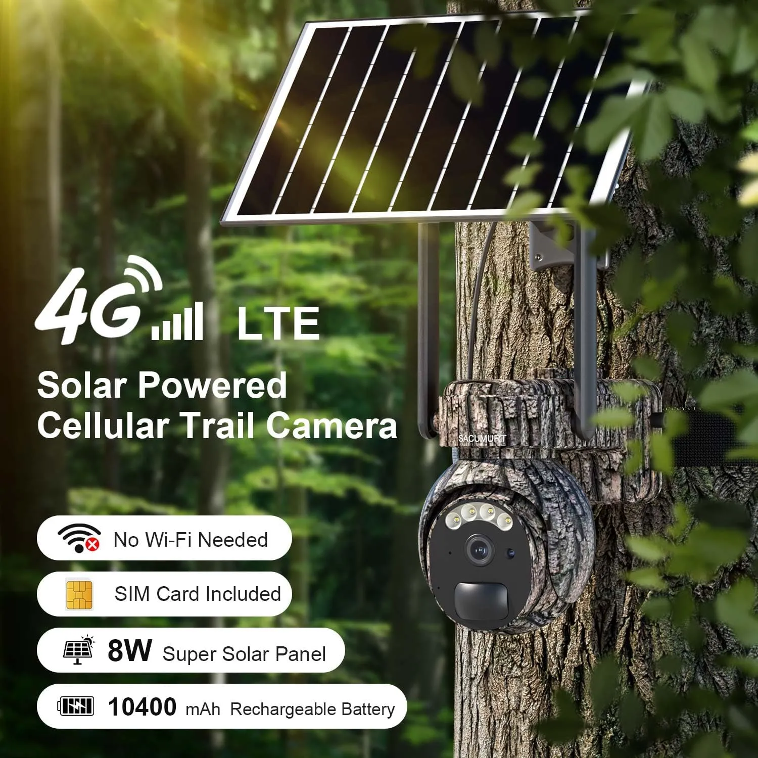 Trail Cameras Cellular, Game Camera with Night Vision Motion Activated Waterproof, 4G LTE Solar Hunting Cameras for Wildlife, 360 PTZ, 2K HD Live Video, 360°View, No Wi-Fi Needed