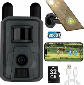 Trail Camera with 4G LTE Cellular & Solar Panel,2K Live Feed with Night Vision 0.2s Trigger Motion Activation,Smart Alerts &IP65 Waterproof Game Camera for Outdoor,Home Security
