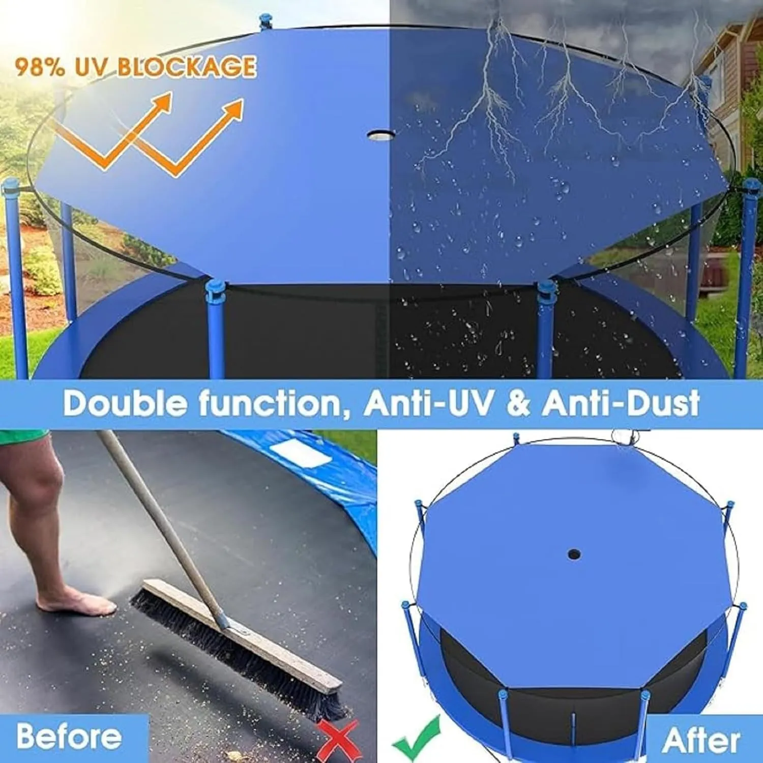 Trampoline Shade Cover, Trampoline Cover, 6ft,8ft,10ft,12ft,14ft,16ft Trampoline Tent Cover, Trampoline Tent, Trampoline Spring Cover, Foldable Sun Protection Trampolines Canopy Anti-Uv,16ft